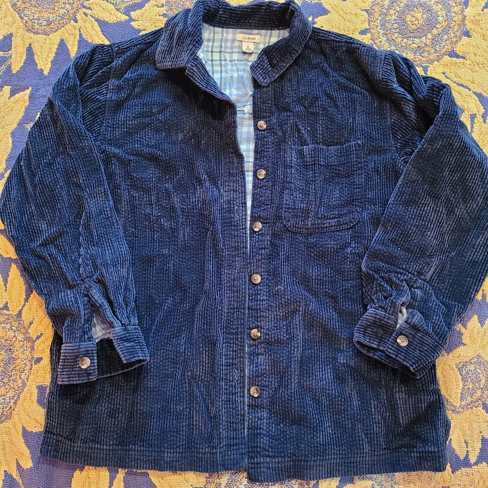 L.L. Bean Navy Blue Corduroy Button-Up Shirt